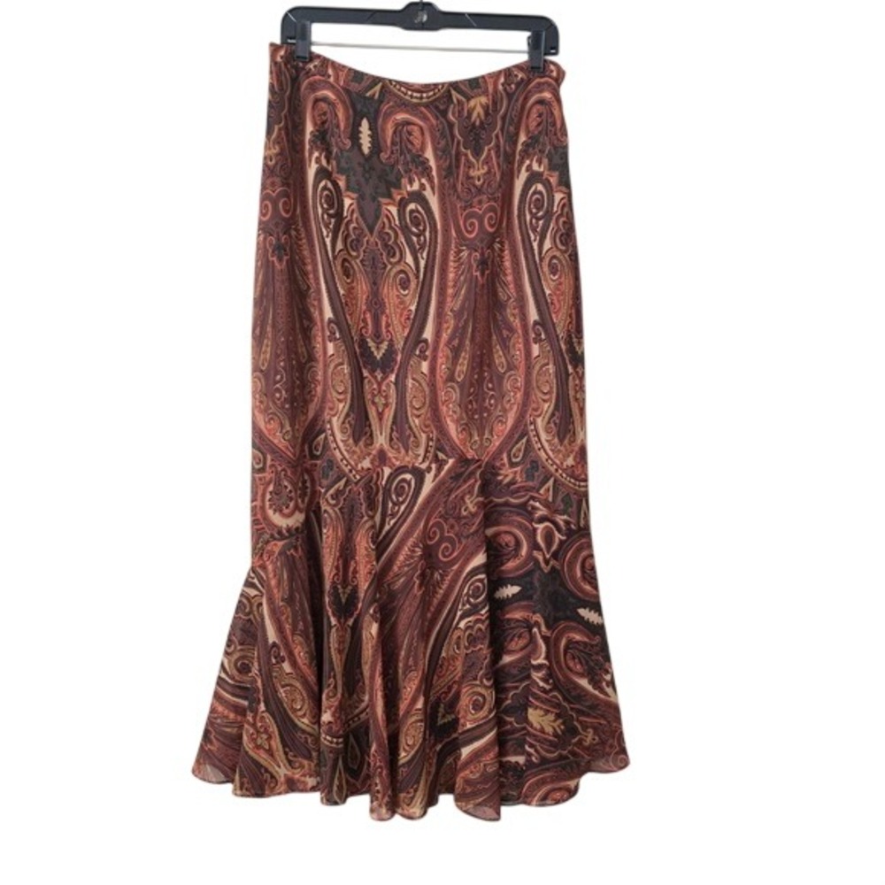 Coldwater Creek Brown Paisley Ruffle Hem Midi Skirt Size M H24627